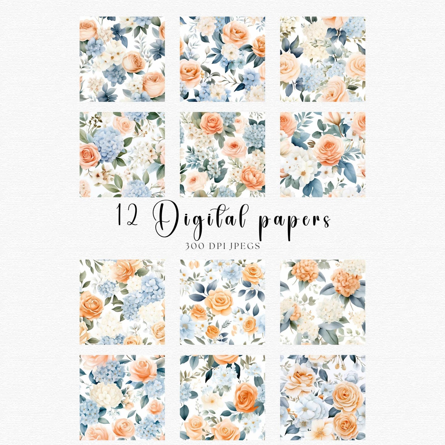 12 digital papers with flowers and leaves