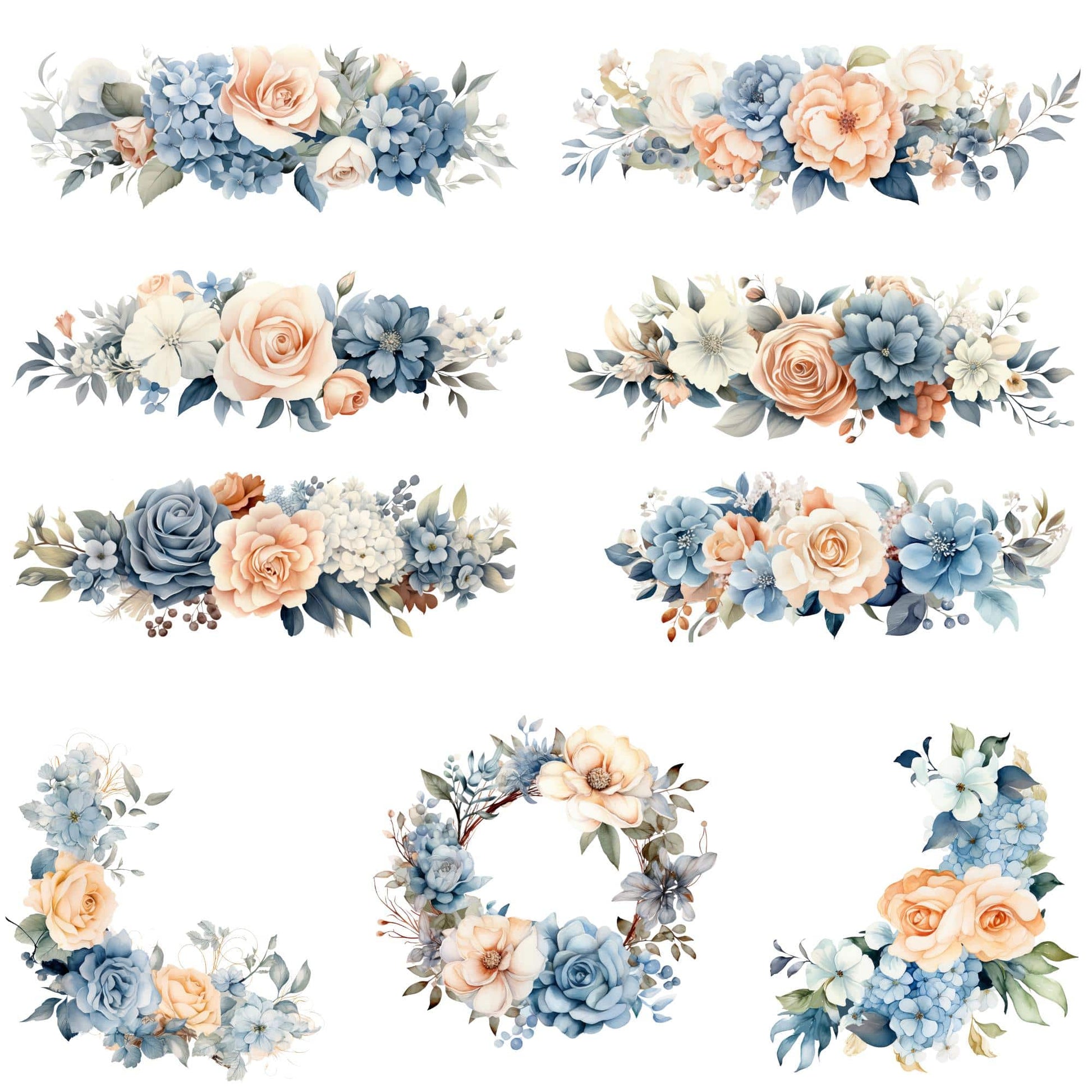 a bunch of flowers that are on a white background