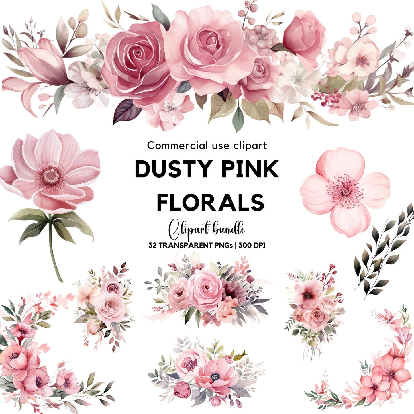 Dusty pink floral Clipart