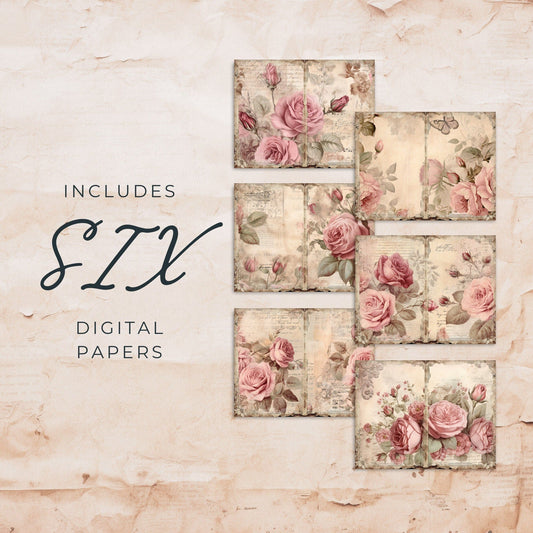 Dusty Pink Floral Junk Journal Pages