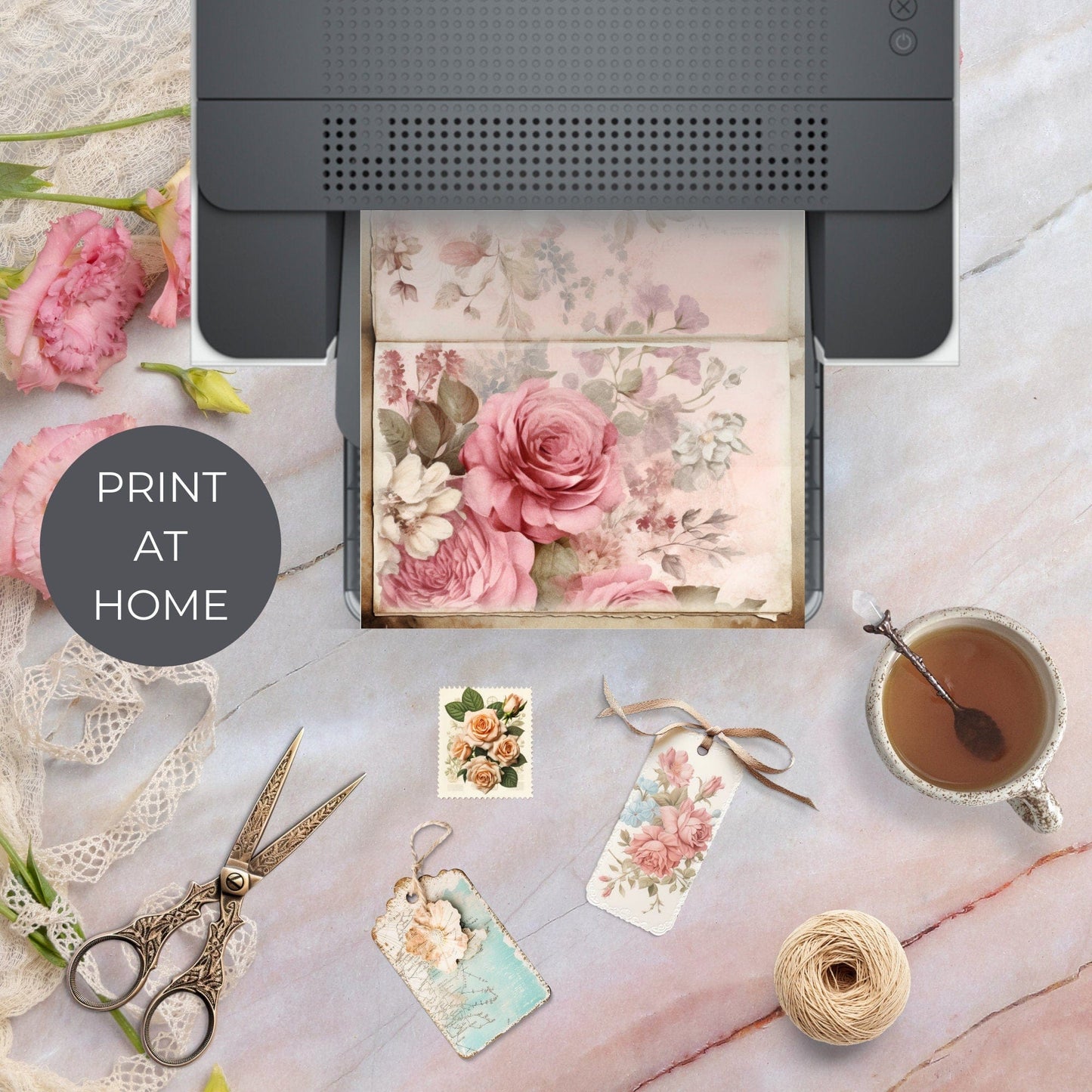 Dusty Pink Floral Junk Journal Pages | Floral 6 Digital Journal Pages | Dusty Pink Scrapbook | Digital Papers | US Paper Size | JJ002