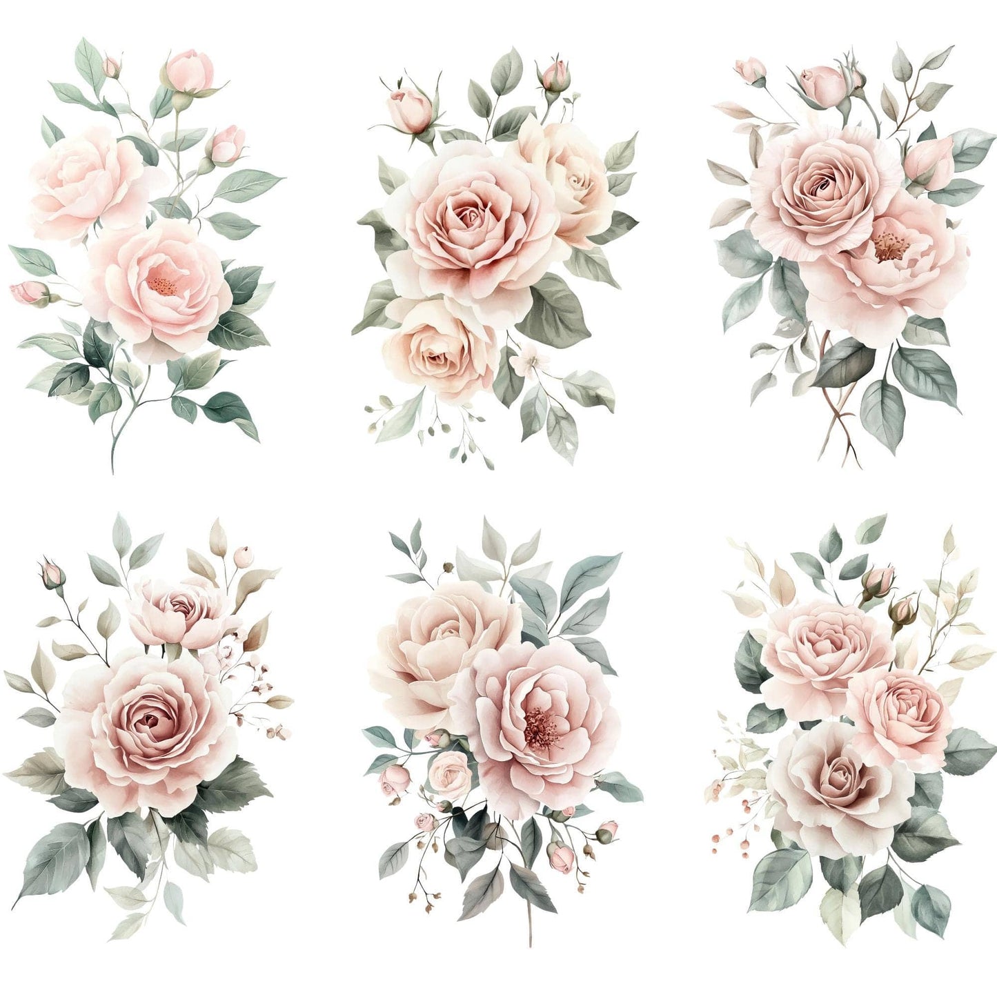 Dusty Pink Rose and Peony Clipart
