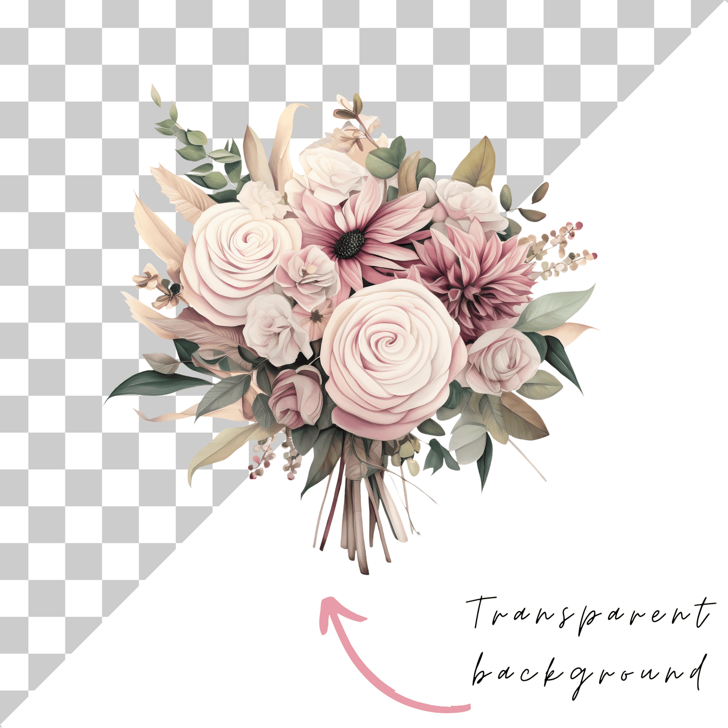 Dusty Rose and Sage Watercolor Clipart PNG