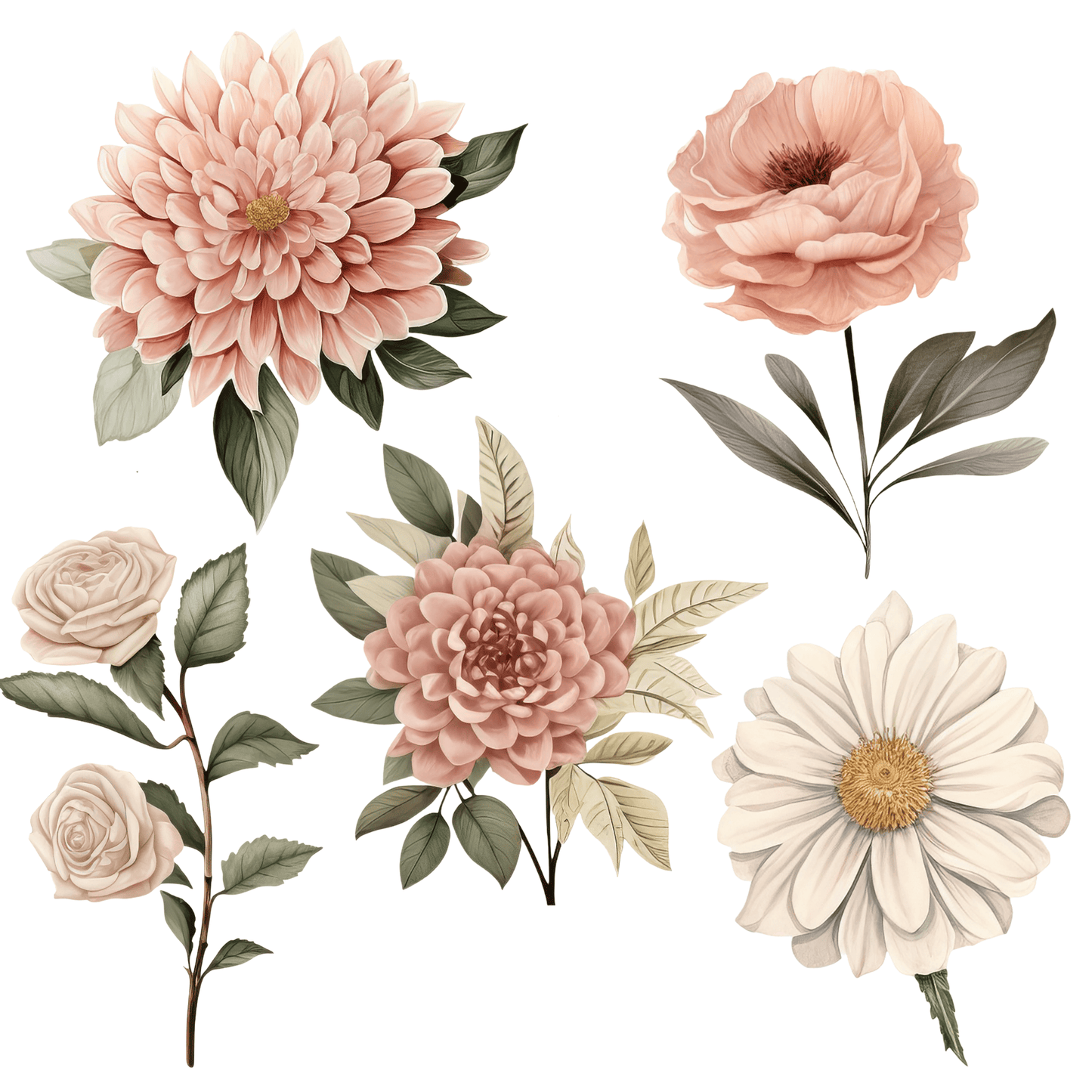 Dusty Rose and Sage Watercolor Clipart PNG
