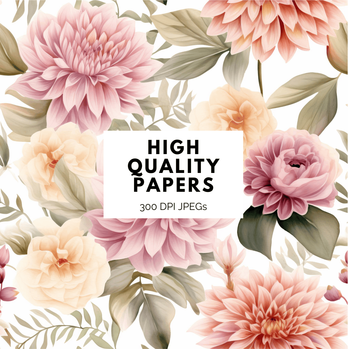 Dusty Rose and Sage Watercolor Digital Papers