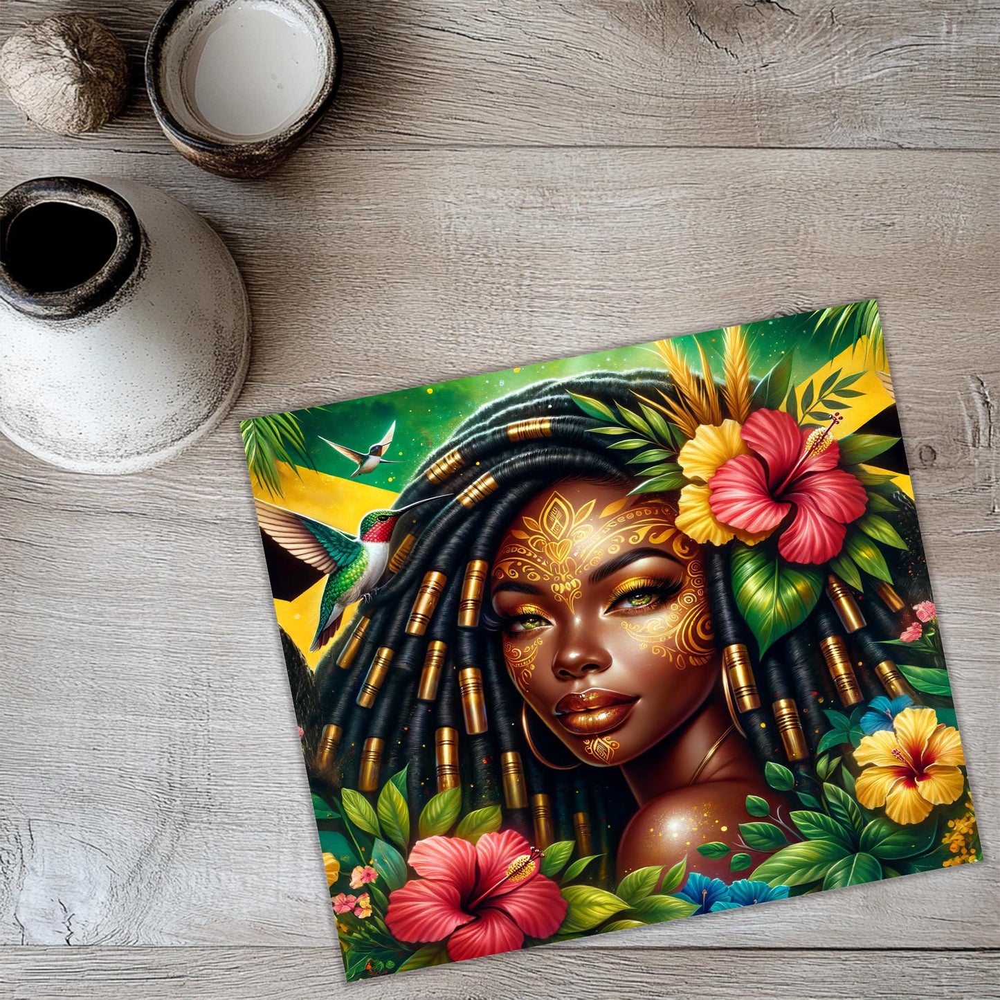 a painting of a woman with flowers on her head