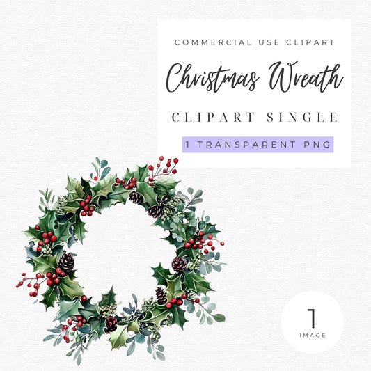 Watercolor Christmas Wreath Clipart
