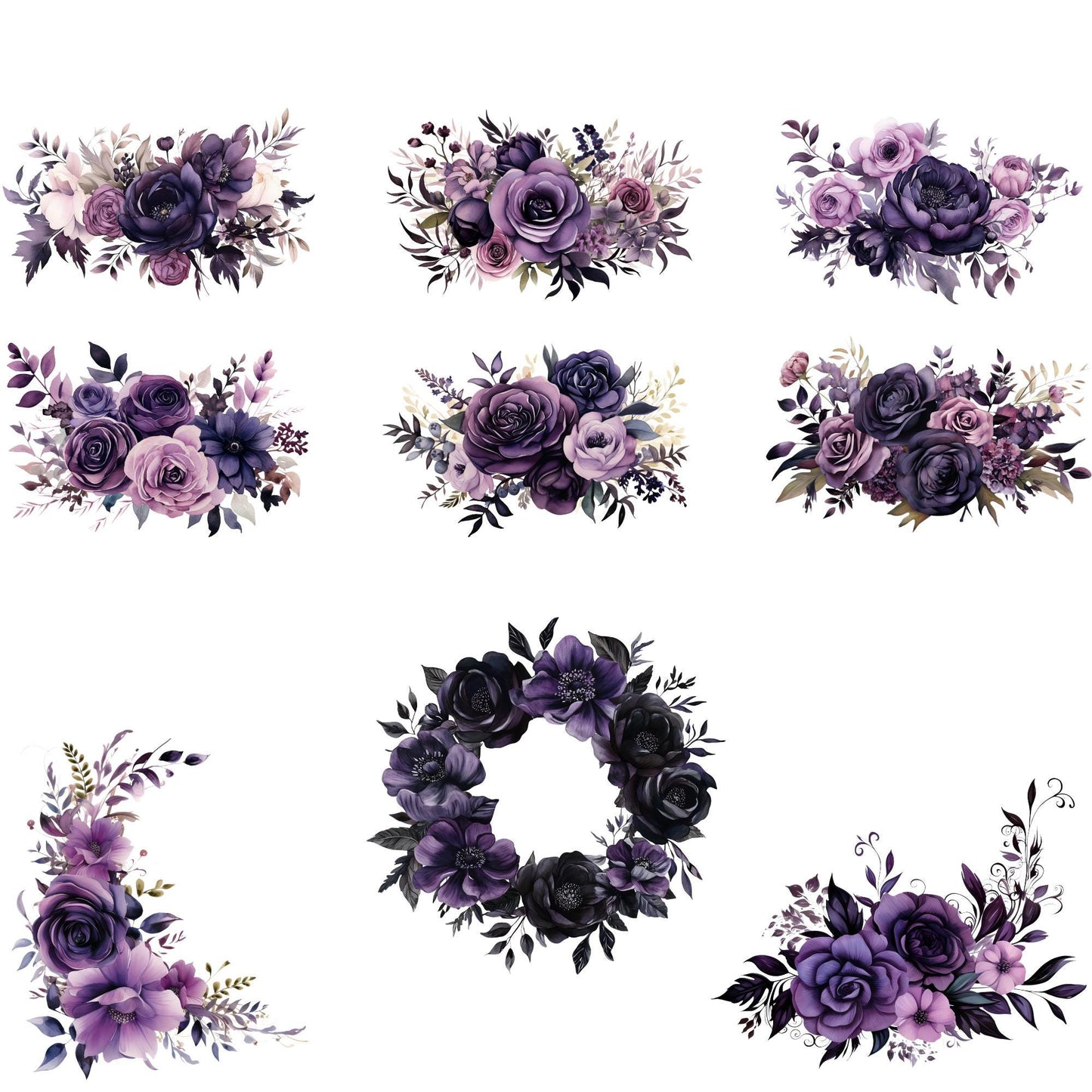 Clipart de flores de color morado oscuro