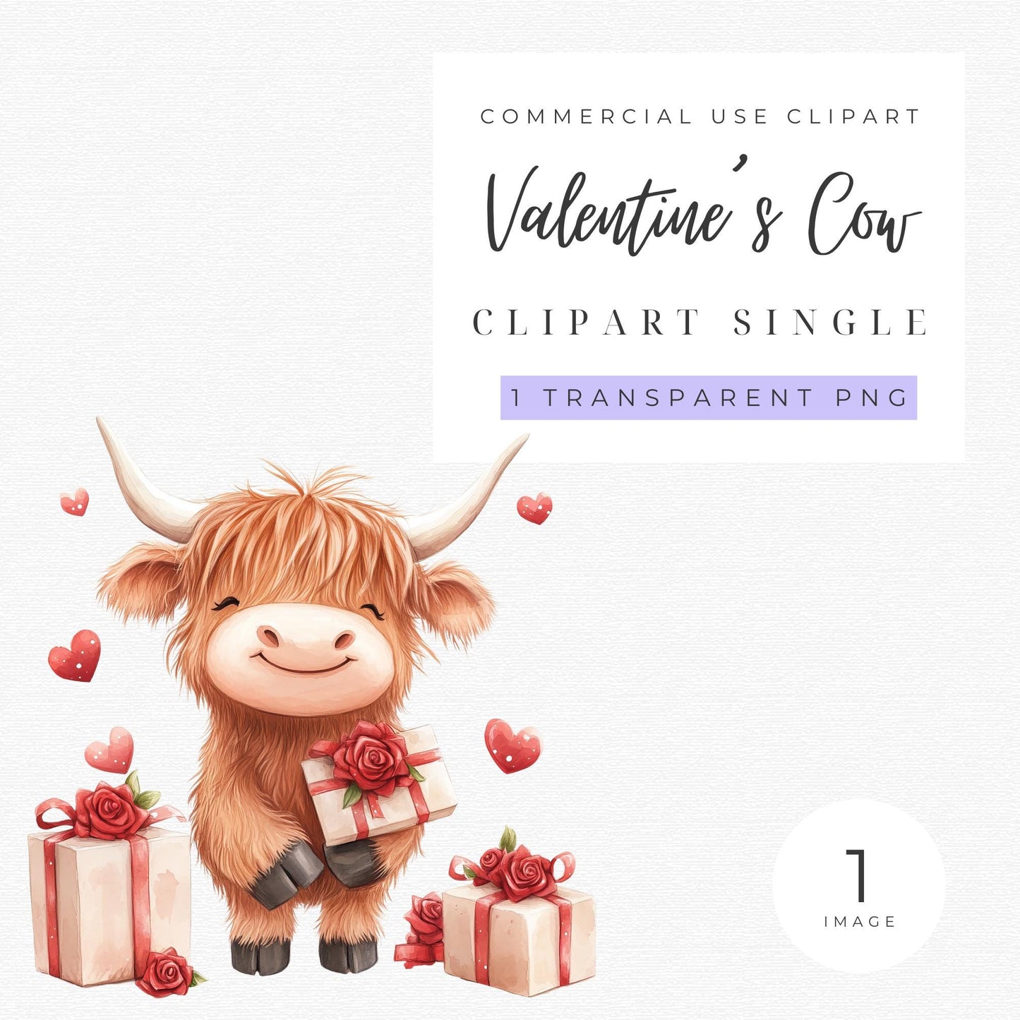 Valentine's Highland Cow Clipart Single