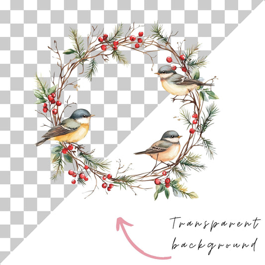 Winter Wreath with Birds Clipart