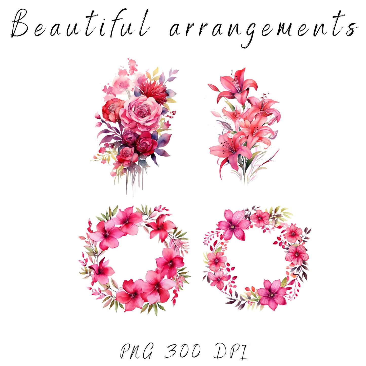 Clipart floral rosa brillante