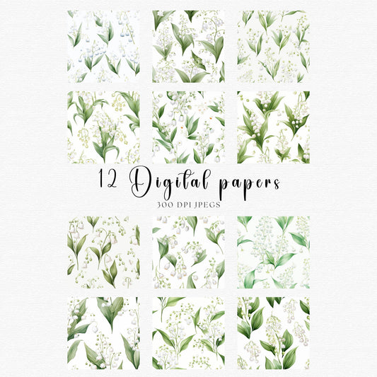 Papeles digitales de acuarela de lirio de los valles