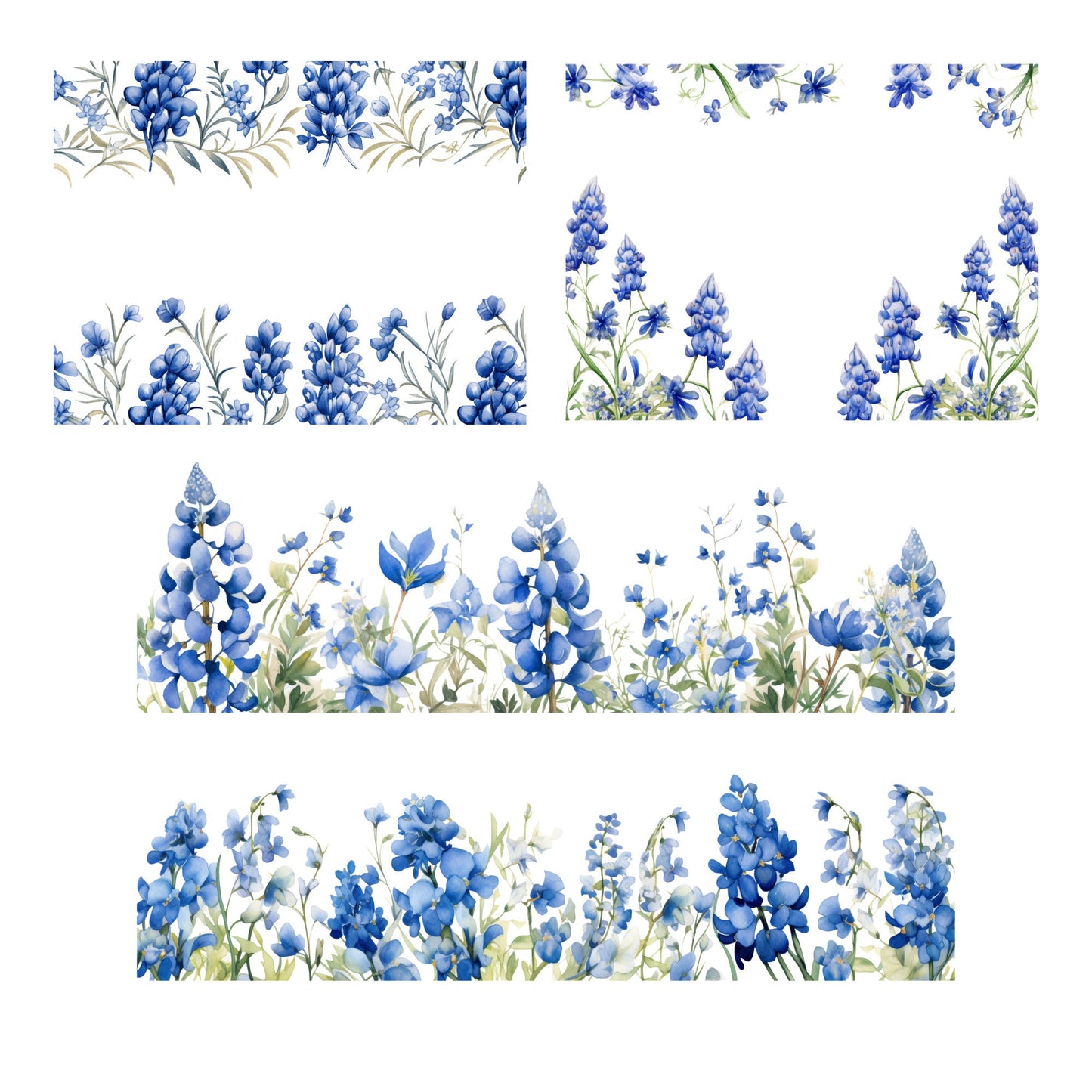 Clipart floral de Texas Bluebonnet en acuarela