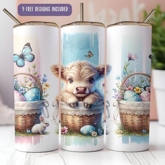 a set of three coffee mugs with a picture of a dog in a basket