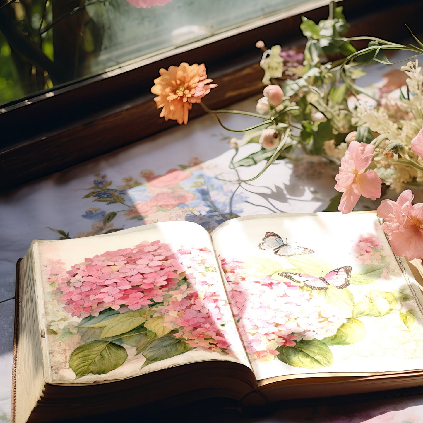 Pink Hydrangea Floral Junk Journal Pages