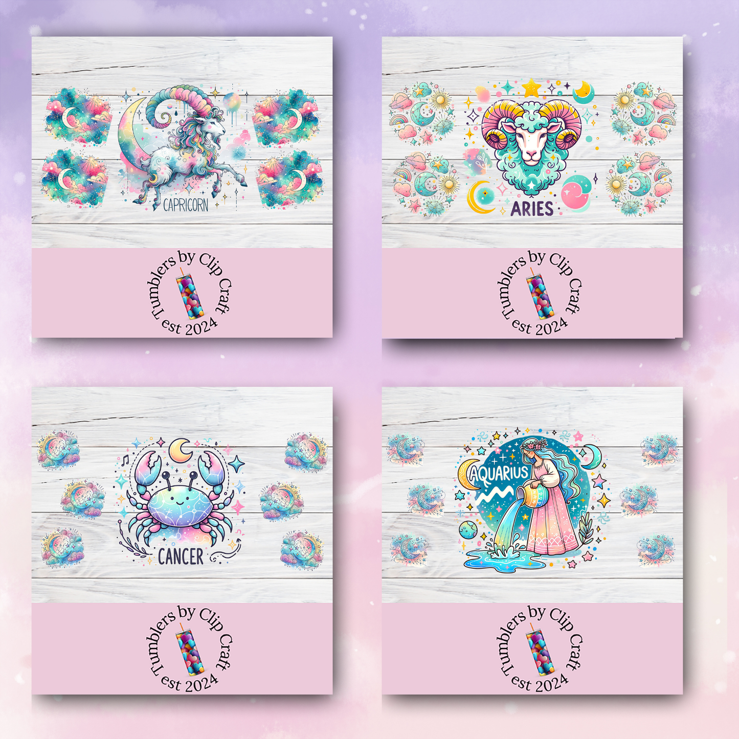 a set of four stickers with unicorns and stars on them