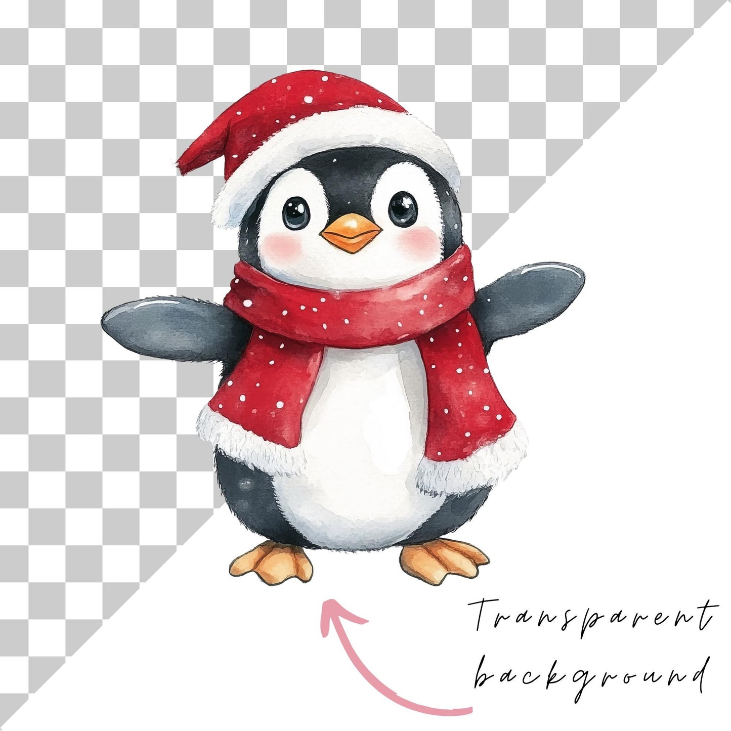 Watercolor Christmas Penguin Clipart