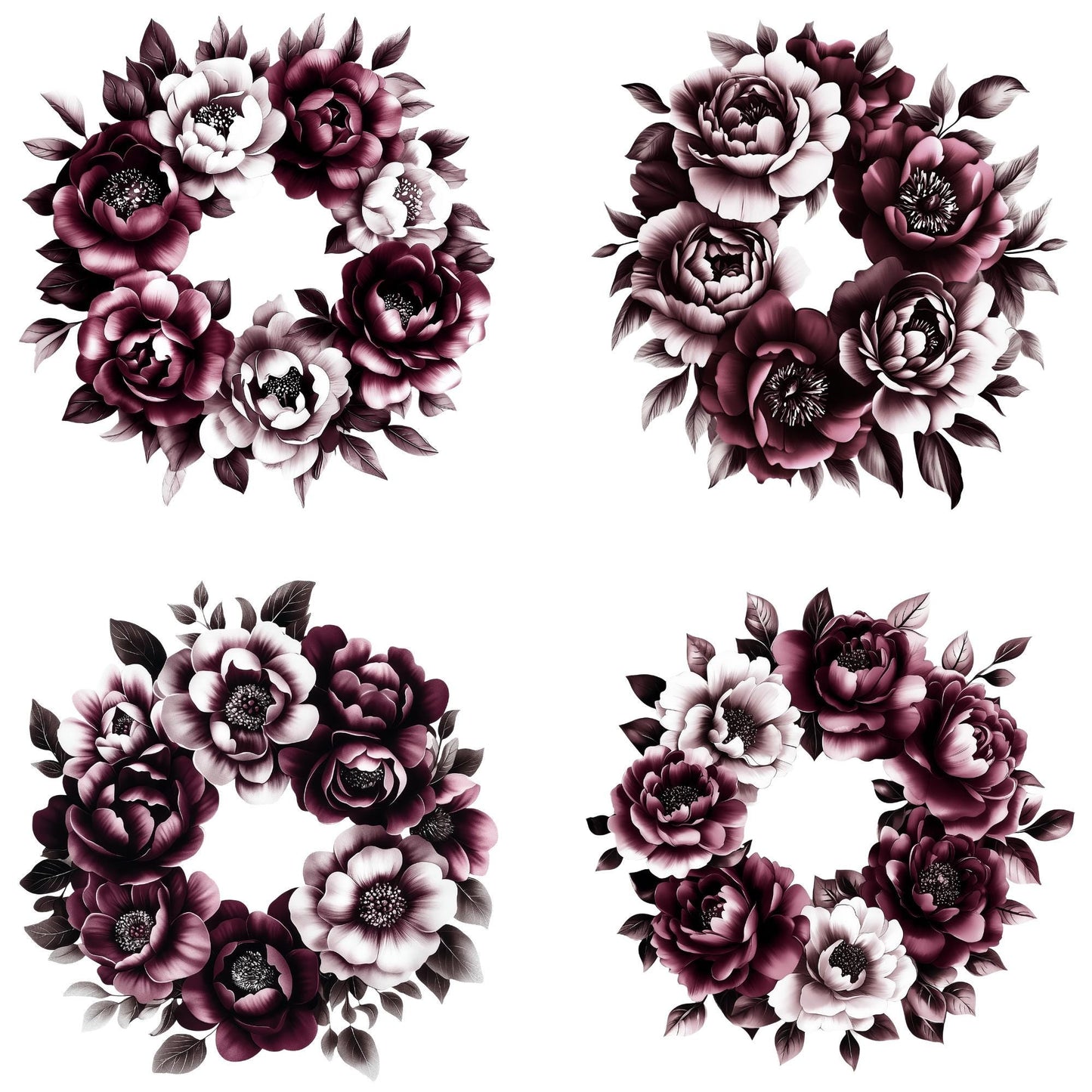 Clipart floral en acuarela de color rosa intenso
