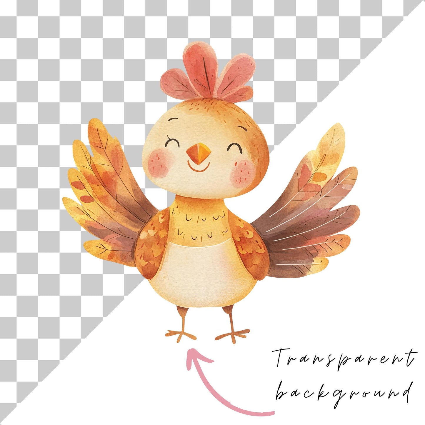 Watercolor Cute Turkey Clipart