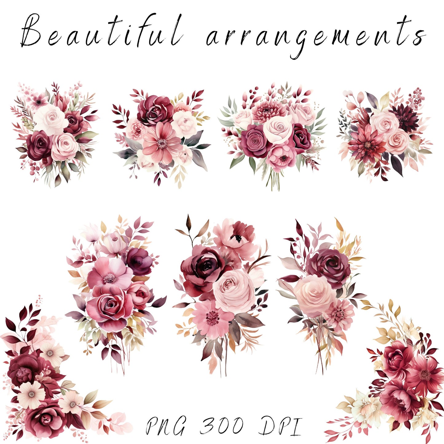 Burgundy and Blush Floral clipart pack