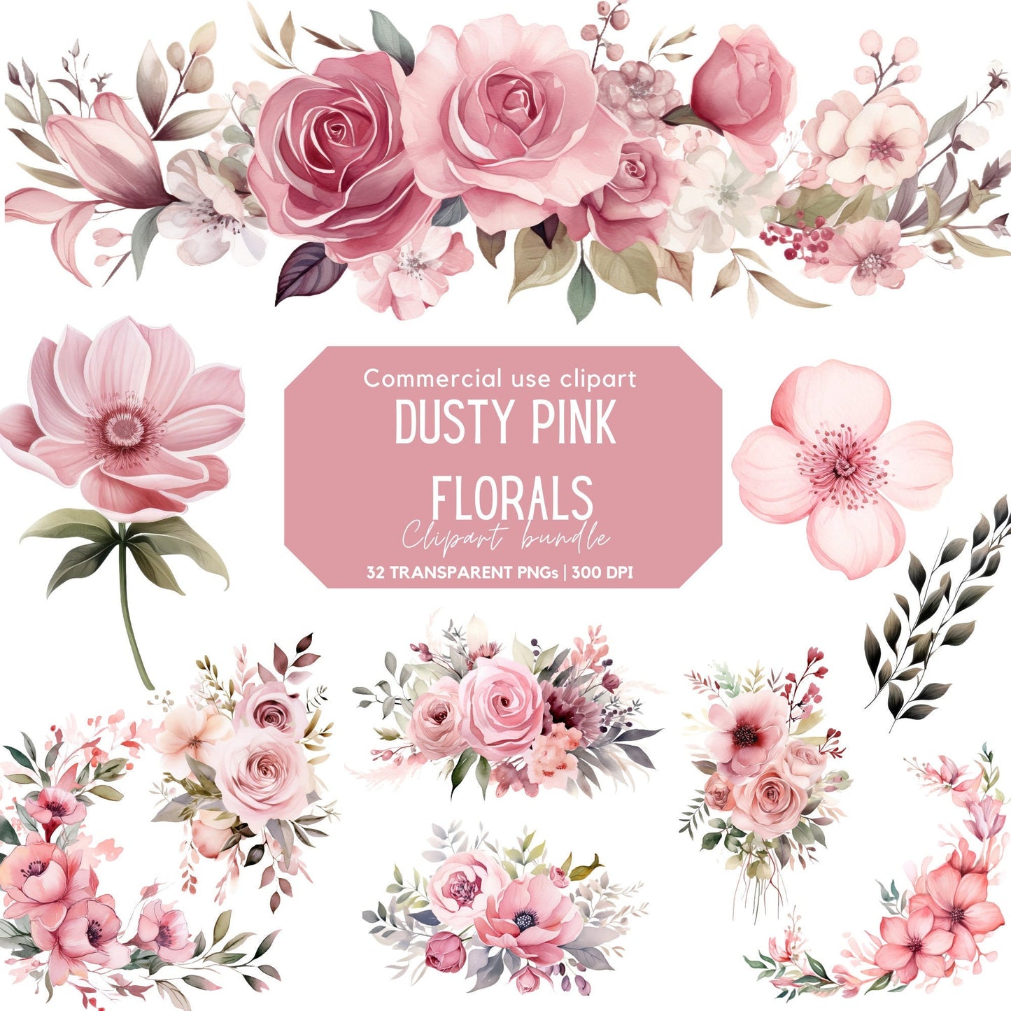 Clipart floral rosa polvoriento
