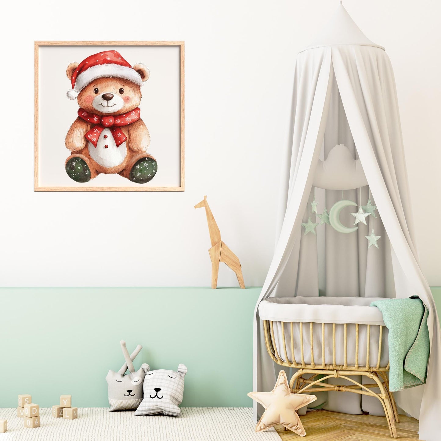 Watercolor Christmas Teddy Bear Clipart