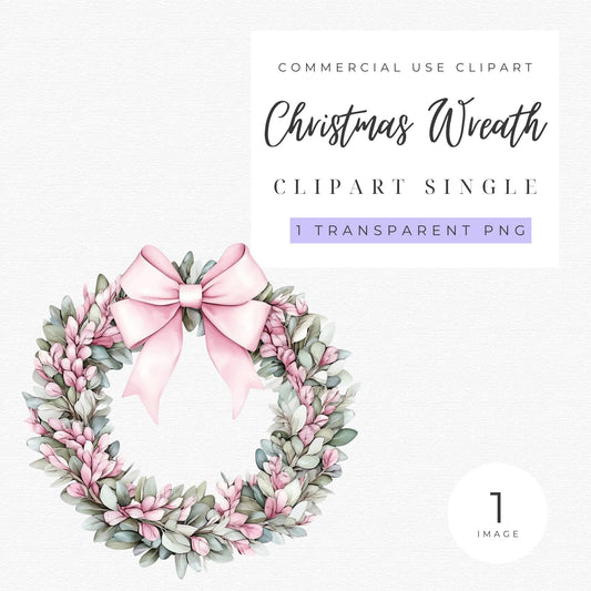 Preppy Pink Christmas Wreath Clipart