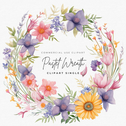 Pastel Wildflower Wreath Clipart Single