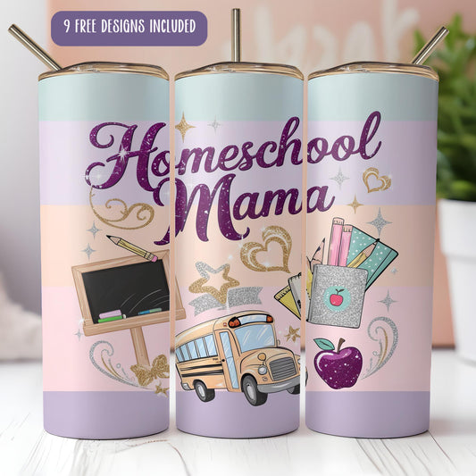 a set of three personalized tumbles with the words homeschool mama on