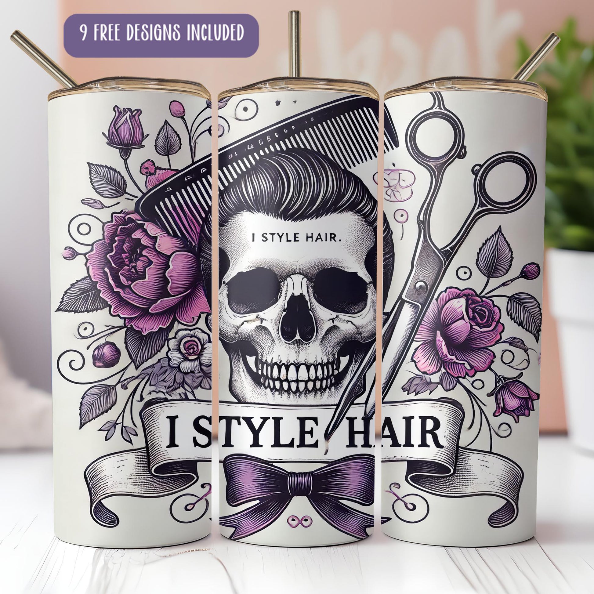 a pair of scissors and a skull on a can