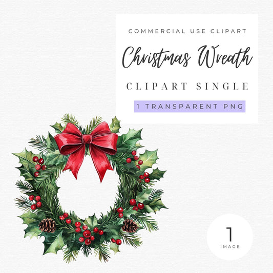 Watercolor Christmas Wreath Clipart