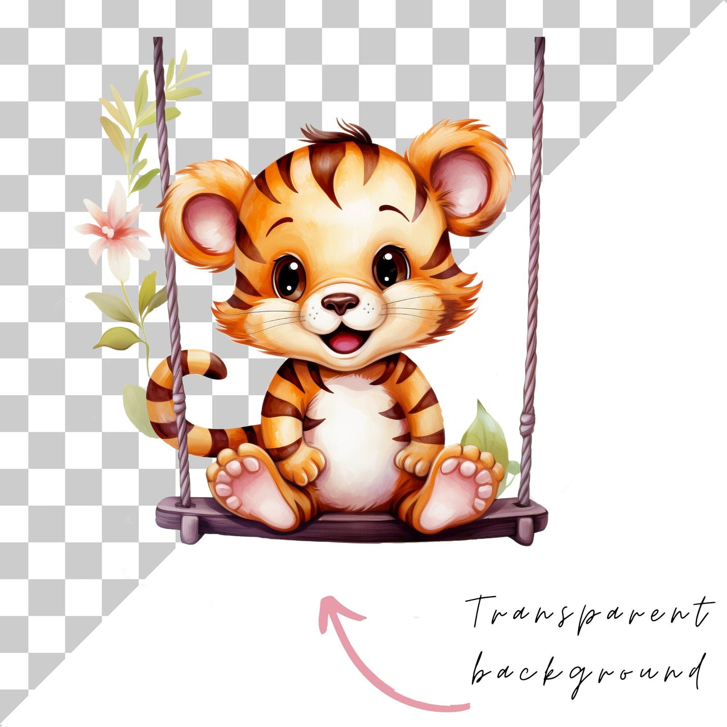 Watercolor Safari Animals on Swings Clipart