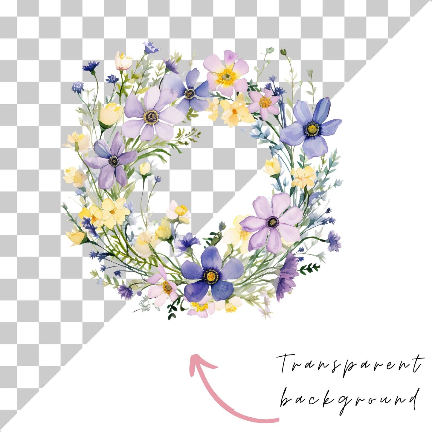 Clipart de corona de flores silvestres individual