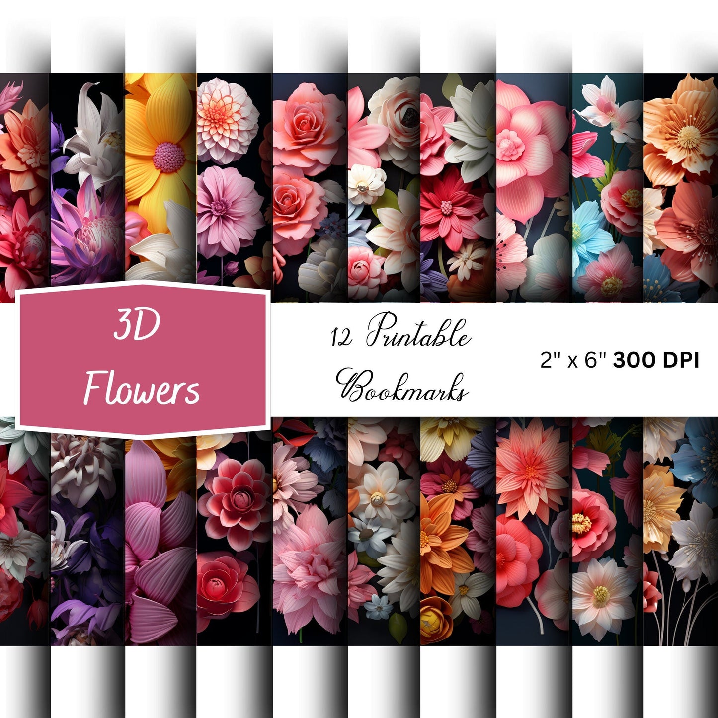 3D Floral Printable Bookmarks