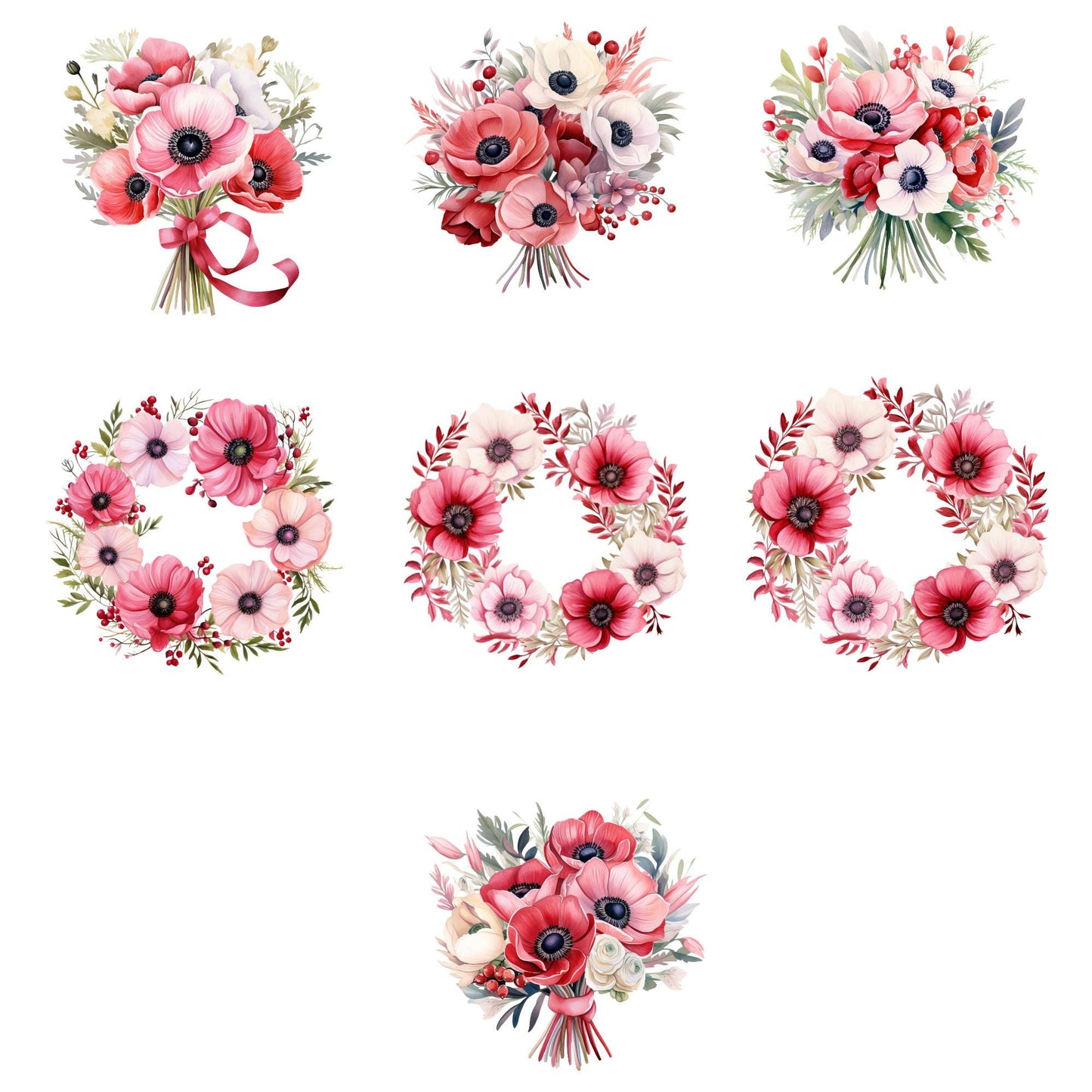 Clipart de anémona roja y rosa