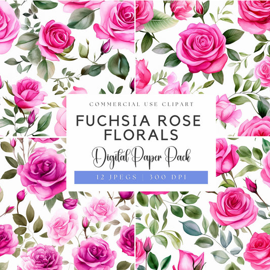 Fuchsia rose floral digital papers