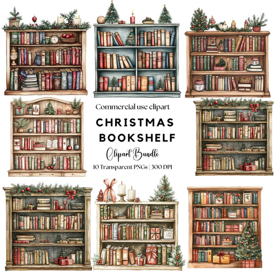 Christmas Bookshelf Clipart