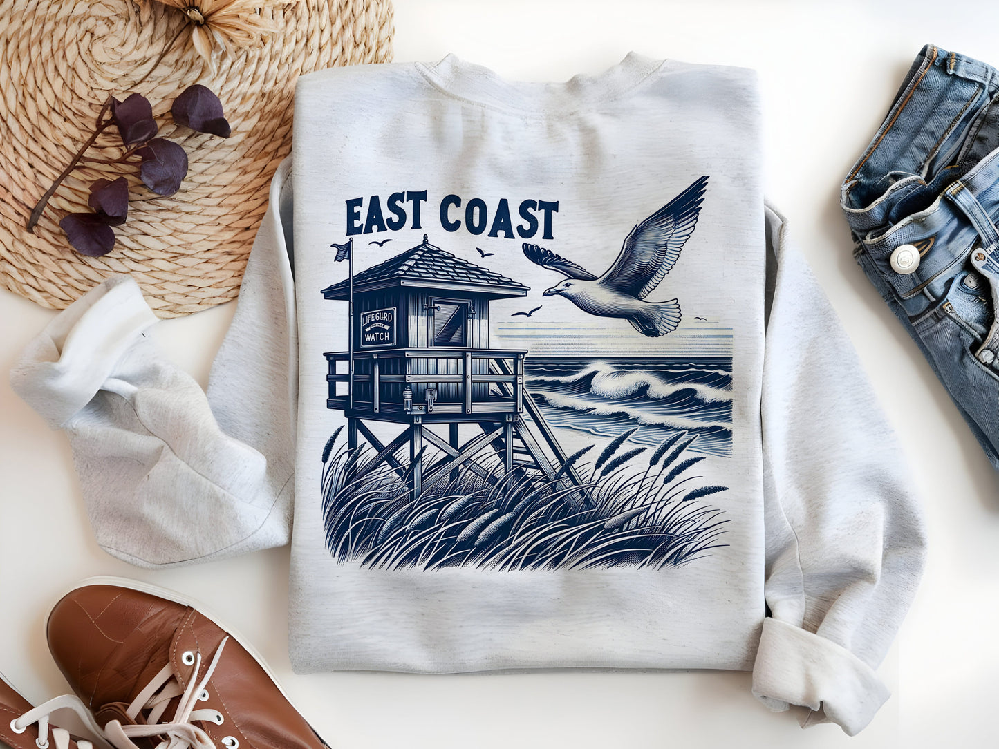 East Coast Summer PNG – Coastal Ocean Sailboat Sublimation Design