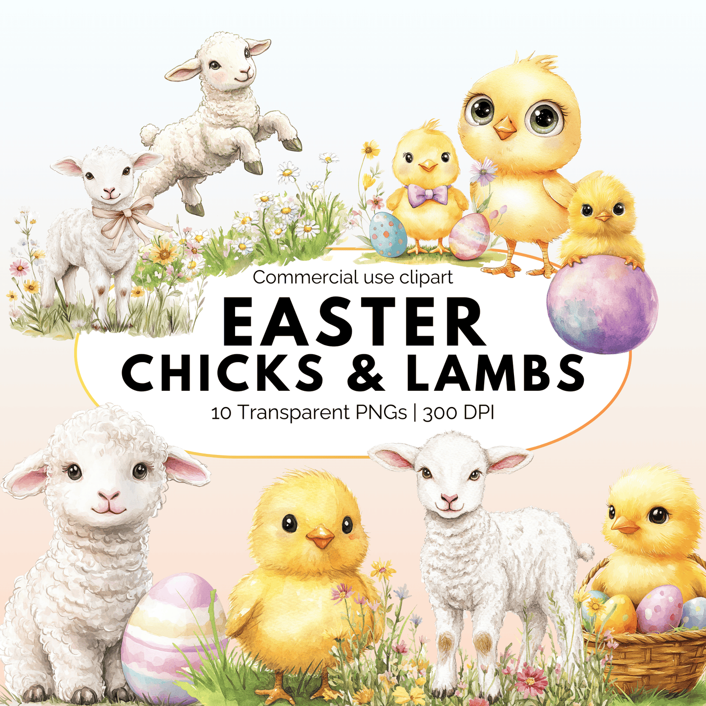 Easter Chicks and Lambs Clipart