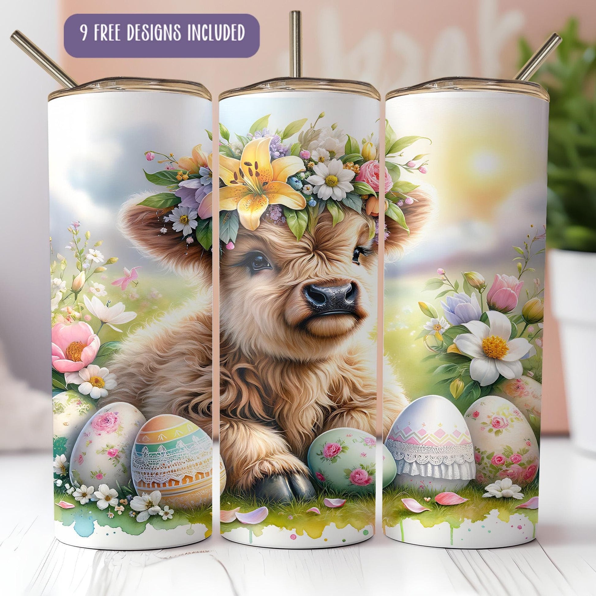 a picture of a cow with a flower crown on its head