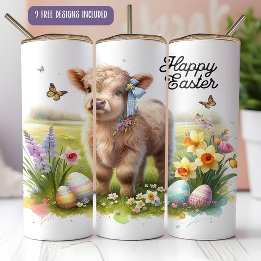 a picture of a cute little cow on a happy easter day