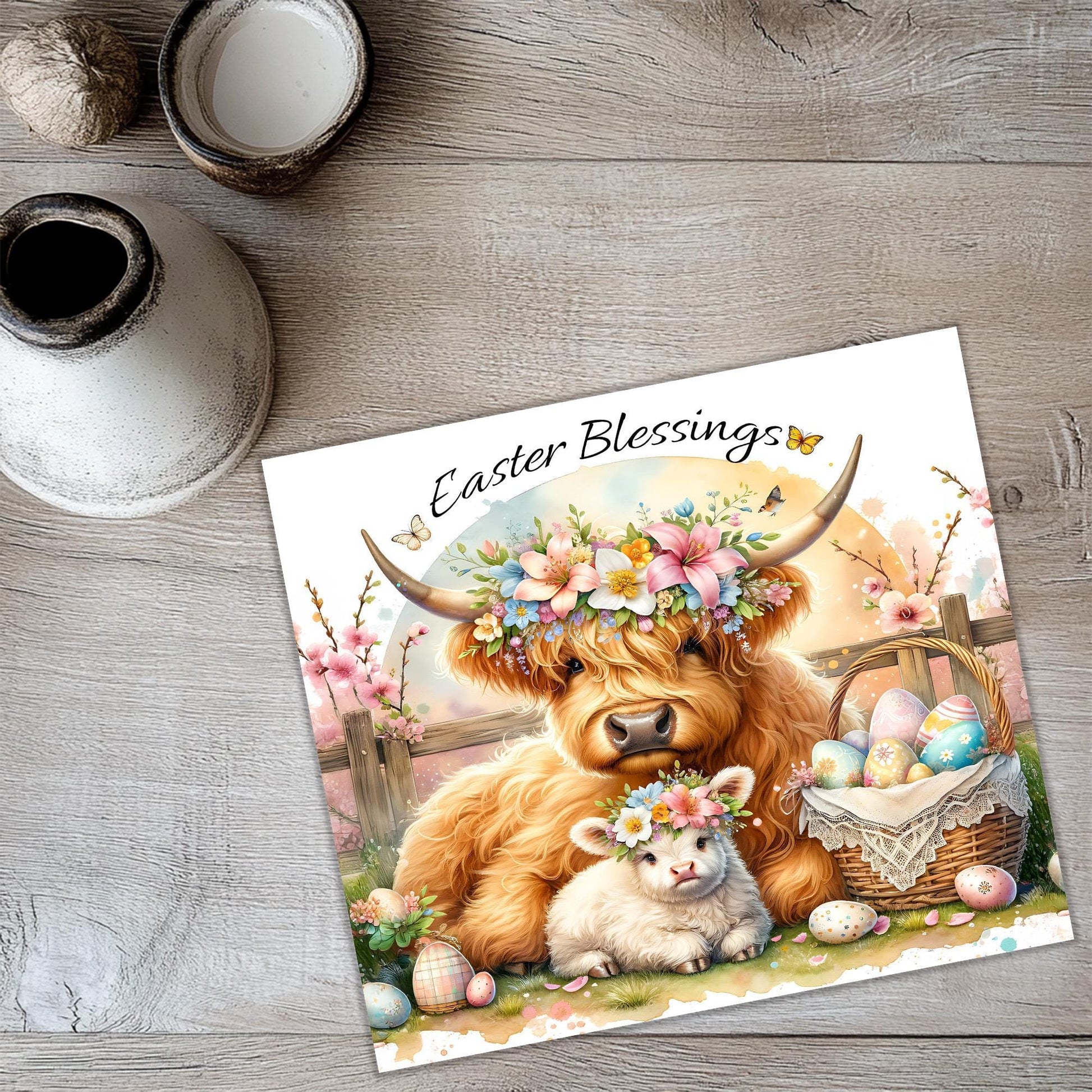 a card with a picture of a cow and a baby sheep