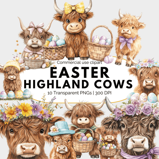 Easter Highland Cow Clipart
