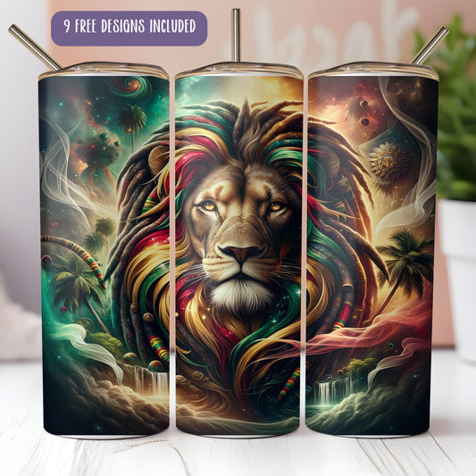 a picture of a lion on a colorful background