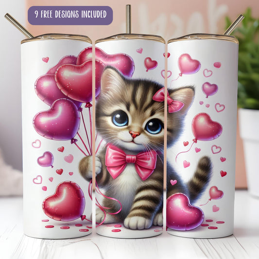 a picture of a cat with hearts on it