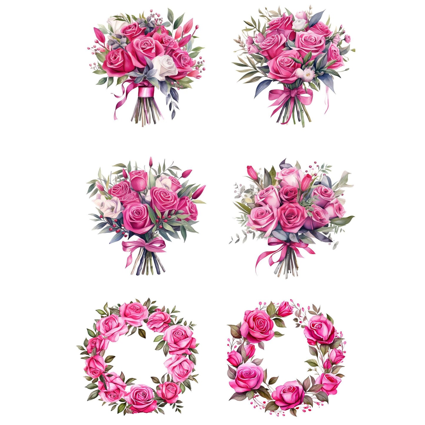 Clipart floral de rosa fucsia en acuarela