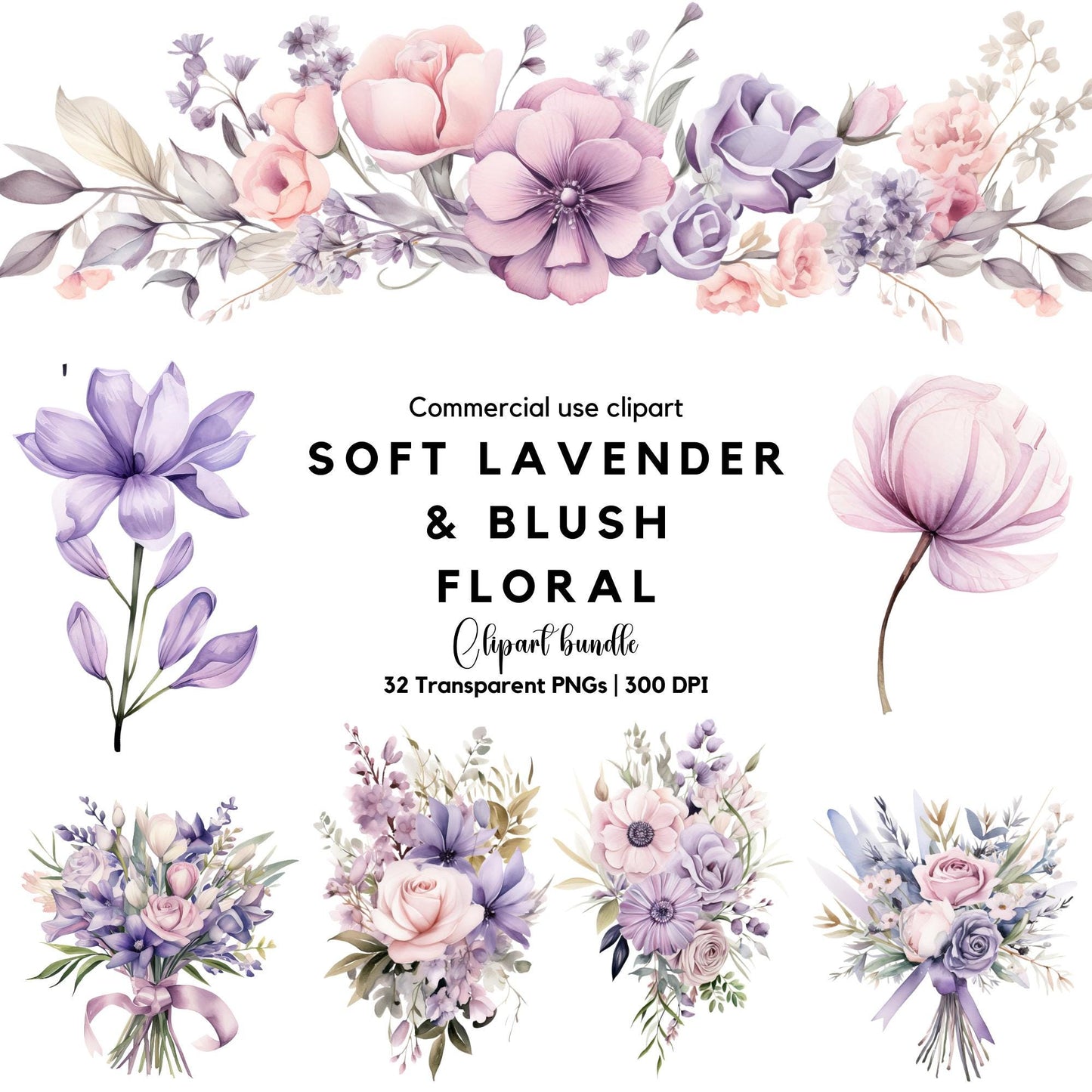 Soft Lavender & Blush Floral Clipart
