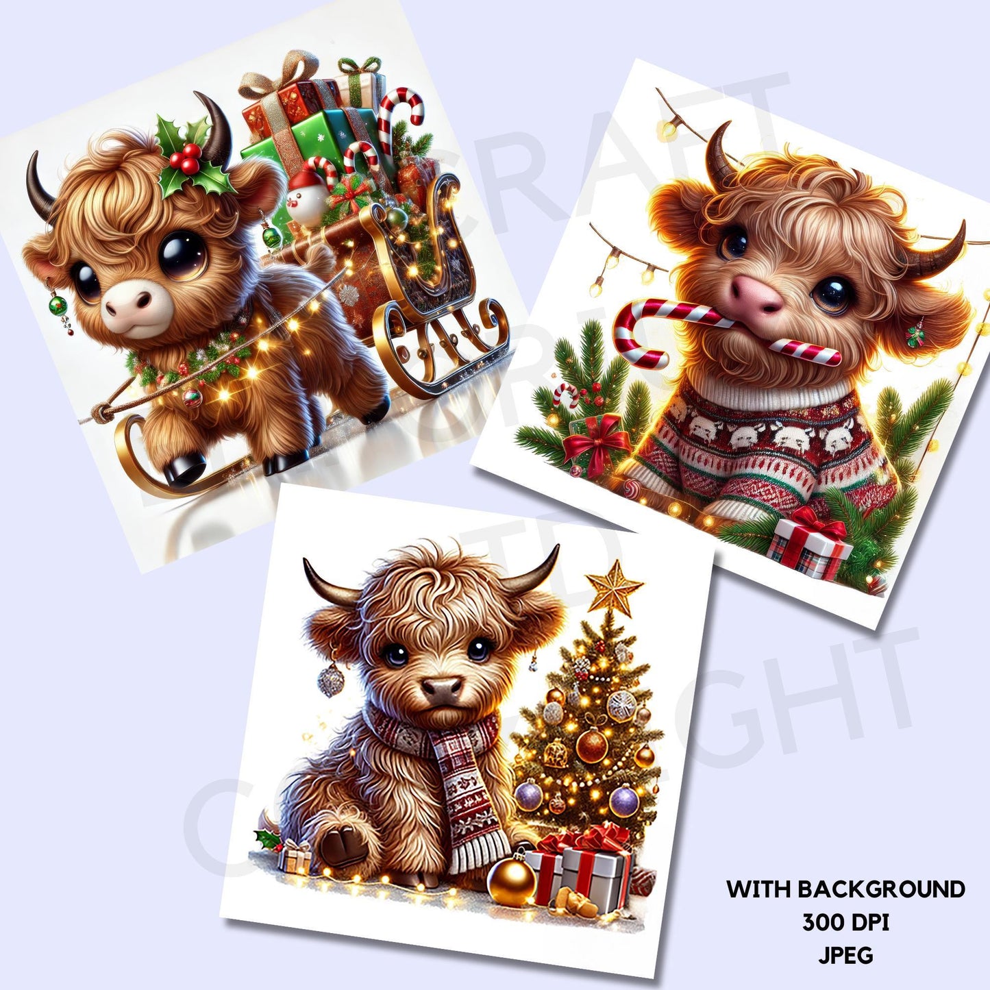 15 Christmas Highland Cow Clipart