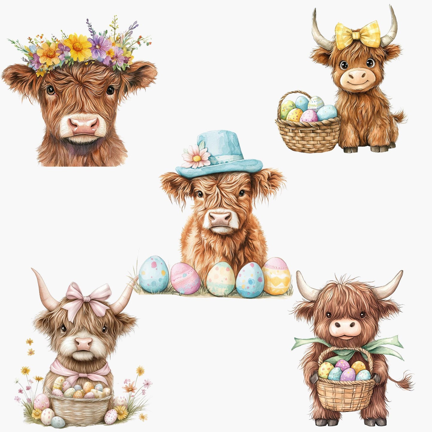 Easter Highland Cow Clipart