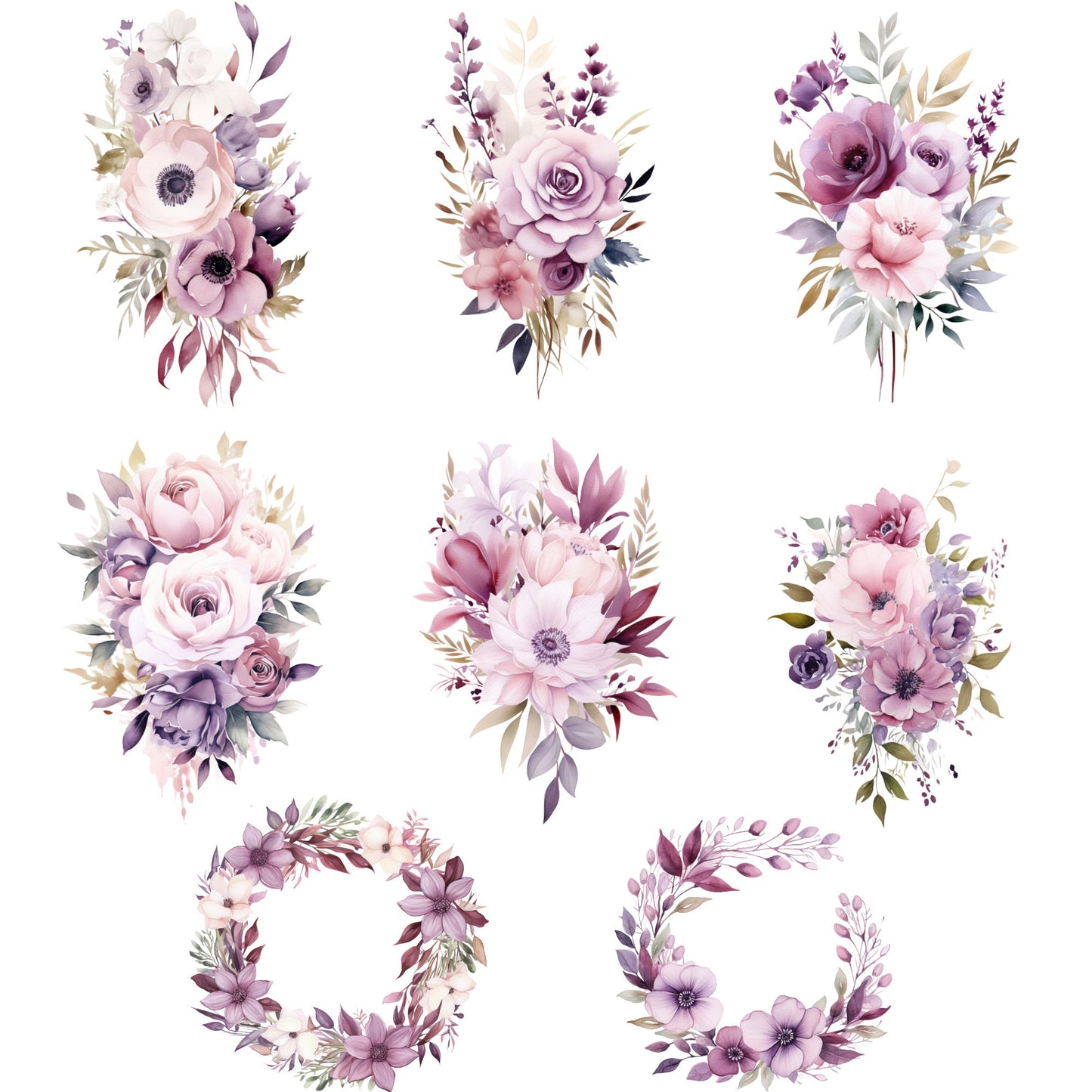 Watercolor Purple Floral Clipart